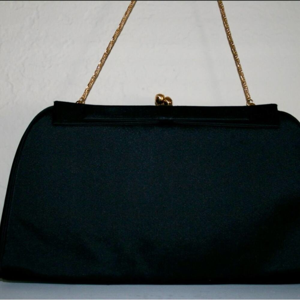 Black Designer "MM" I.Magnin & Co. Satin Evening Handbag